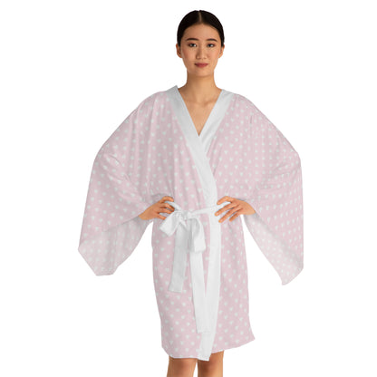 Coquette Pink Polka Dot Long Sleeve Kimono Robe