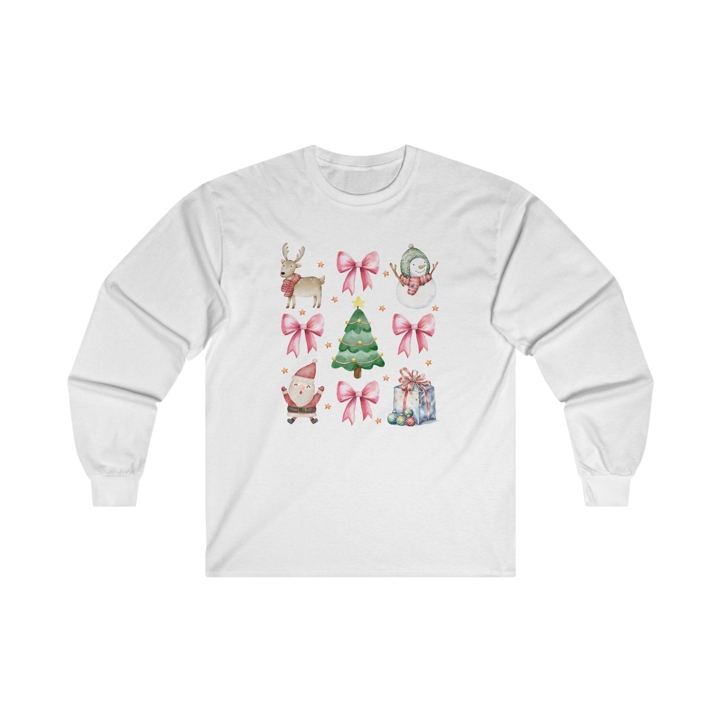 Coquette Christmas Watercolor Adult Long Sleeve T-Shirt