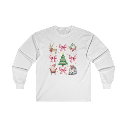 Coquette Christmas Watercolor Adult Long Sleeve T-Shirt