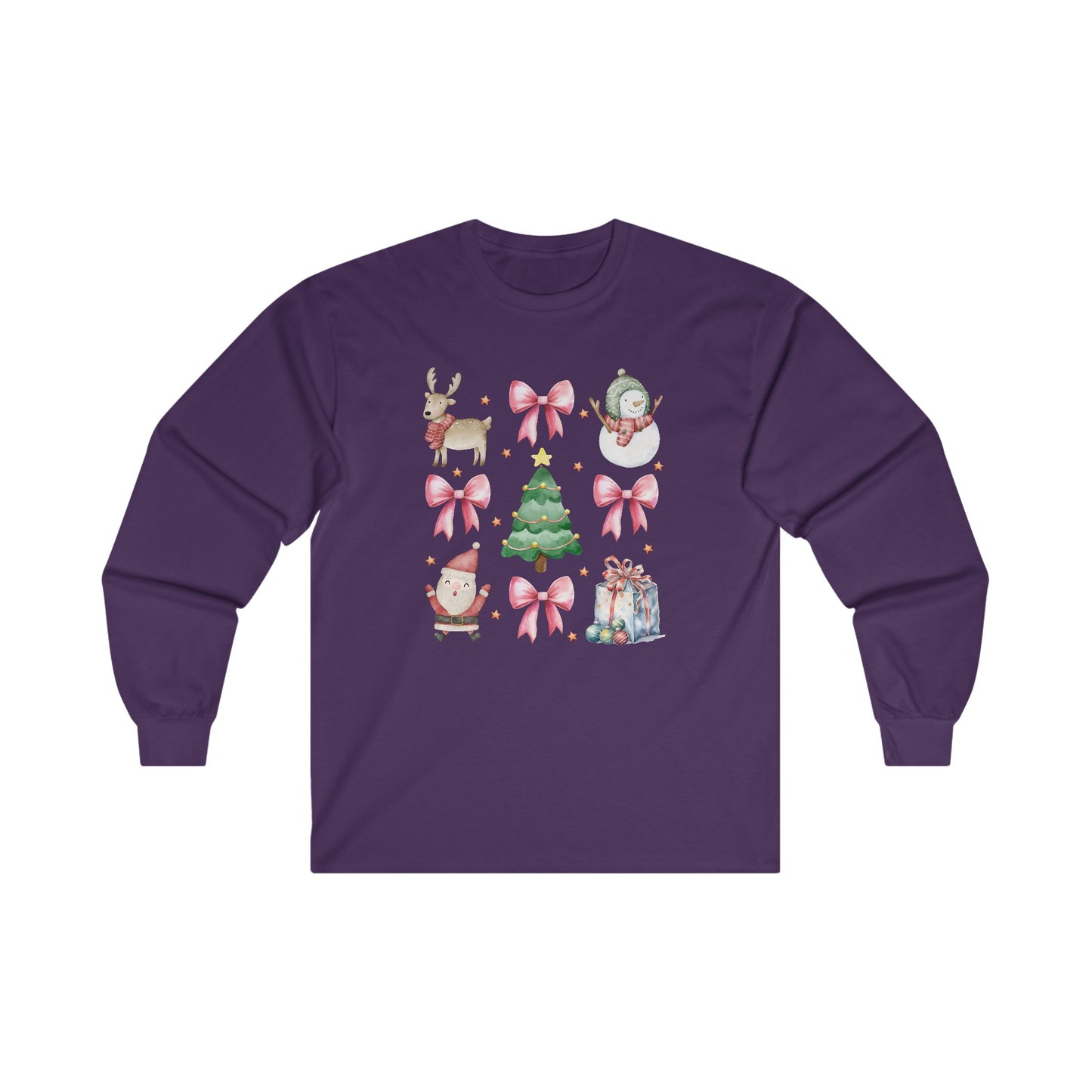 Coquette Christmas Watercolor Adult Long Sleeve T-Shirt