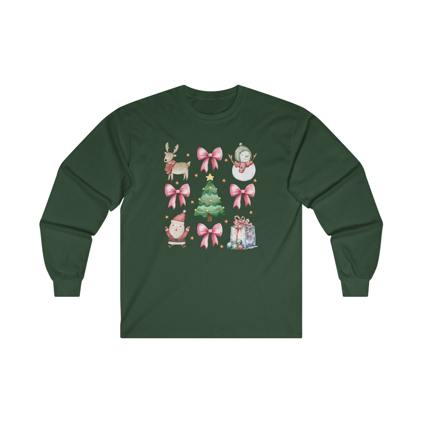 Coquette Christmas Watercolor Adult Long Sleeve T-Shirt