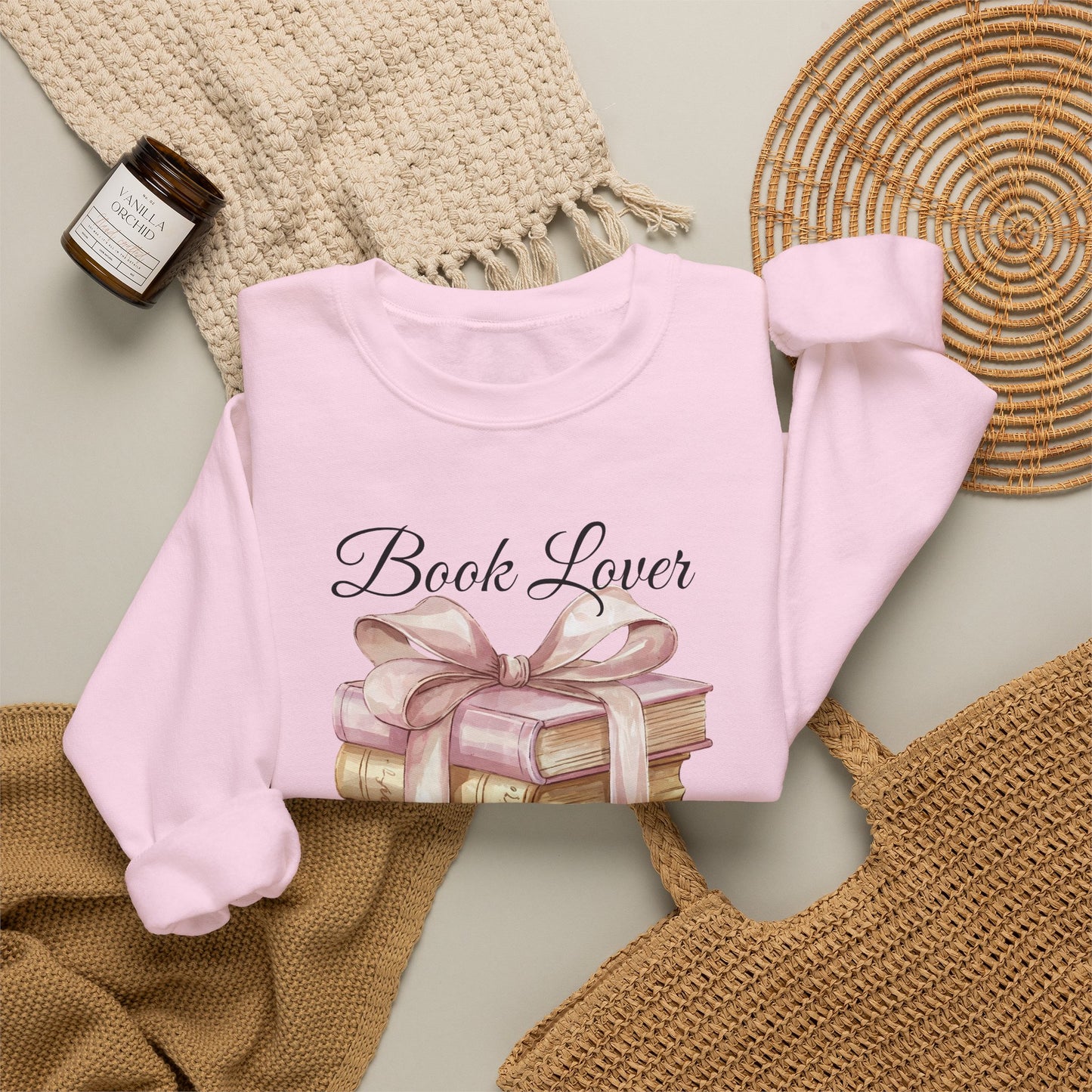 Book Lover Sweatshirt — Stack of Books with Ribbon Graphic