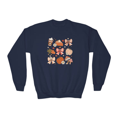 Fall Thanksgiving Vibes Youth Crewneck Sweatshirt