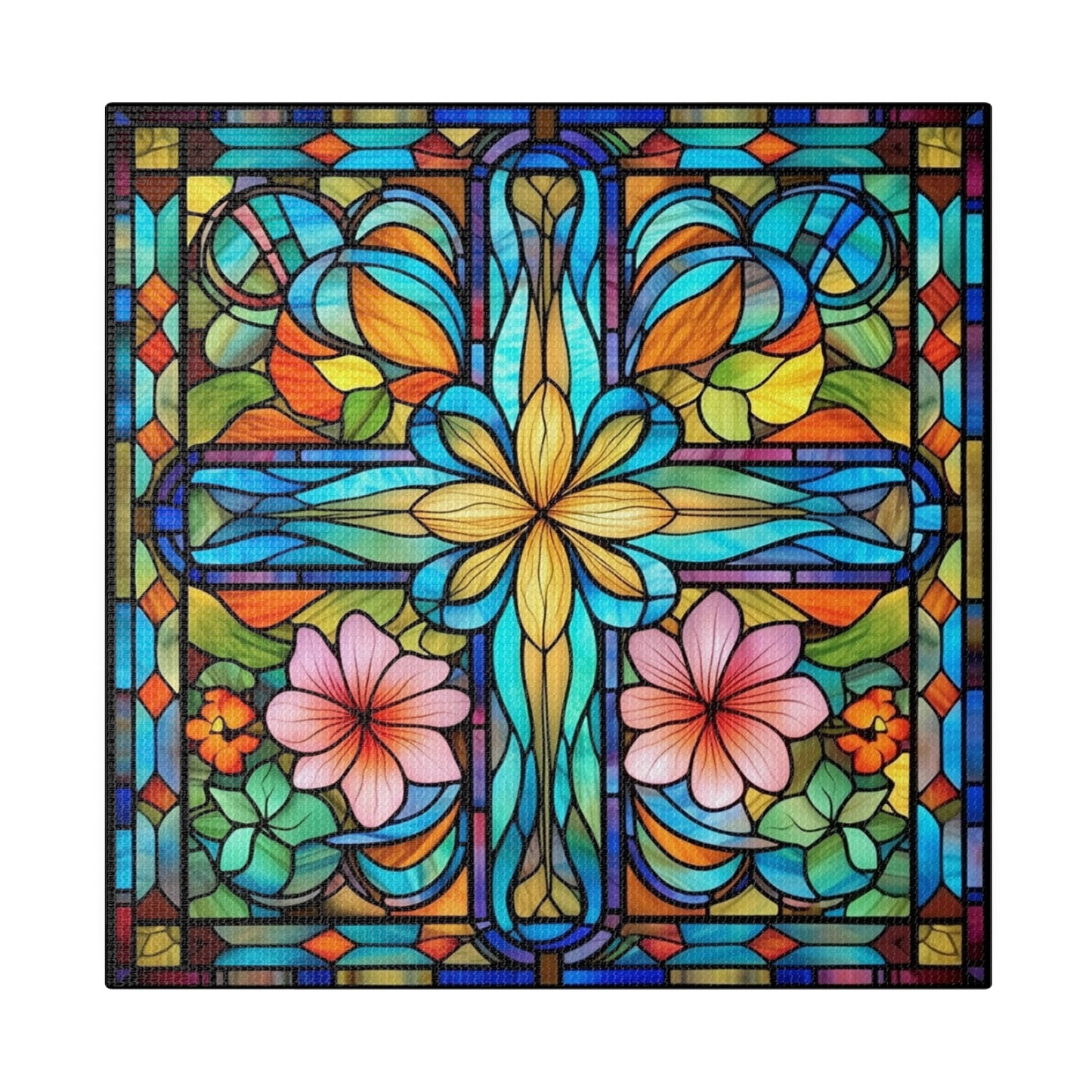 Stained Glass Cross Wall Art Matte Canvas