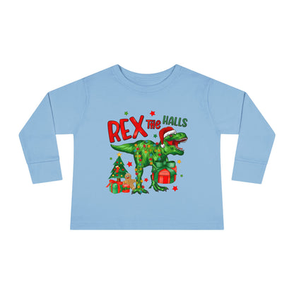 Rex the Halls Christmas Toddler Long Sleeve Tee