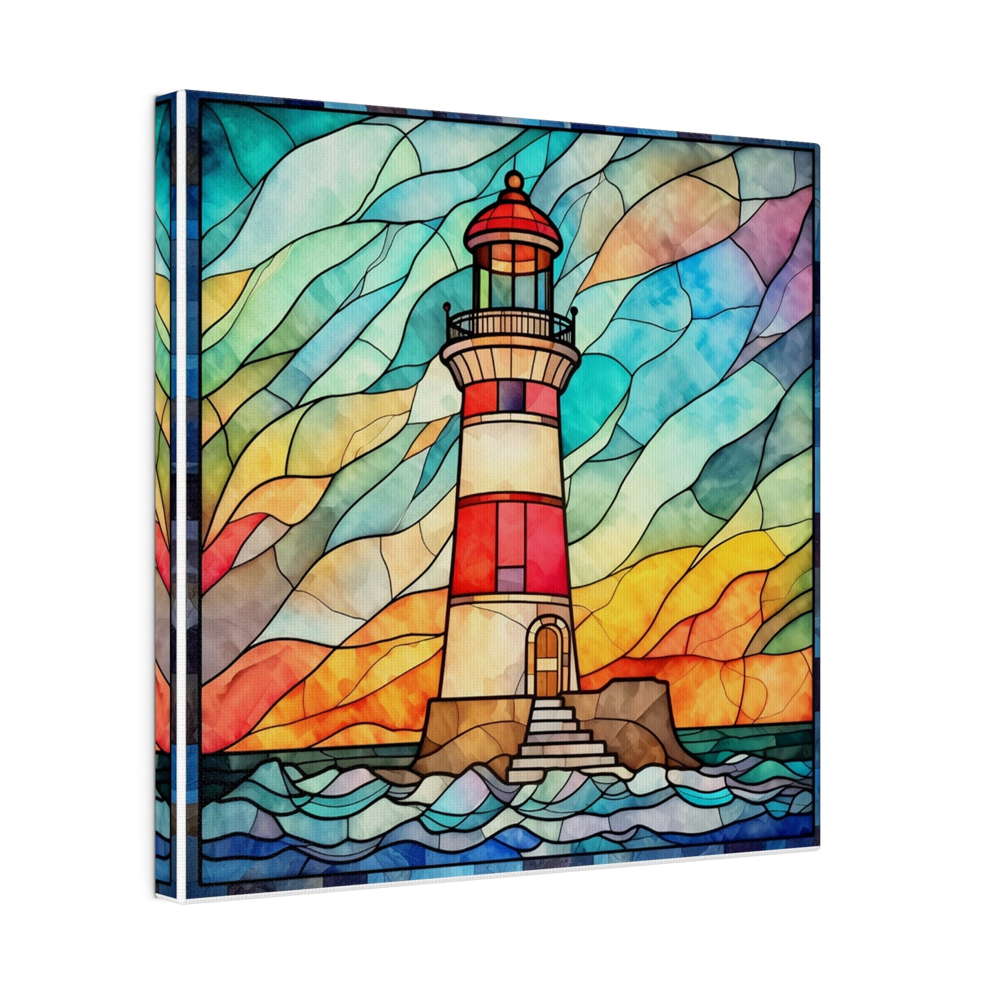 Stained Glass Lighthouse Wall Art Matte Canvas