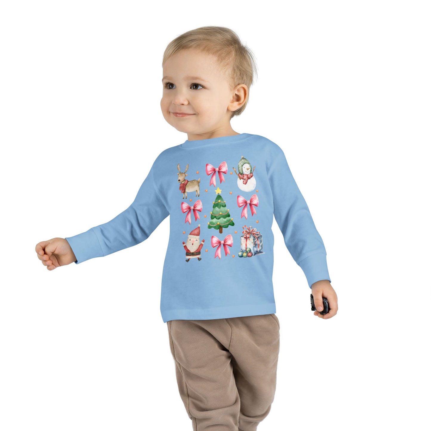 Christmas Watercolor Coquette Toddler Long Sleeve Tee