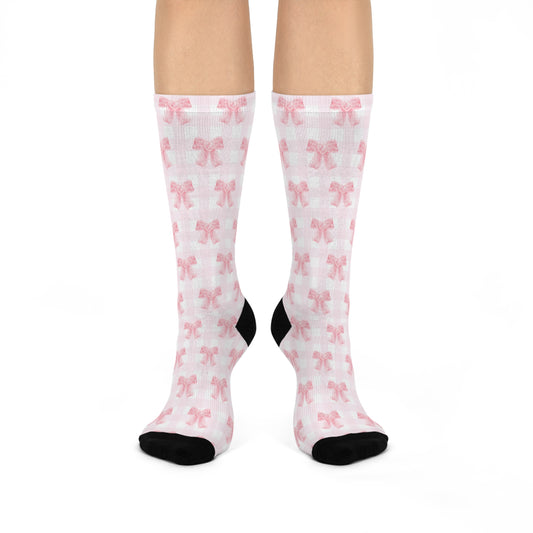 Coquette Pink Bows Cushioned Crew Socks