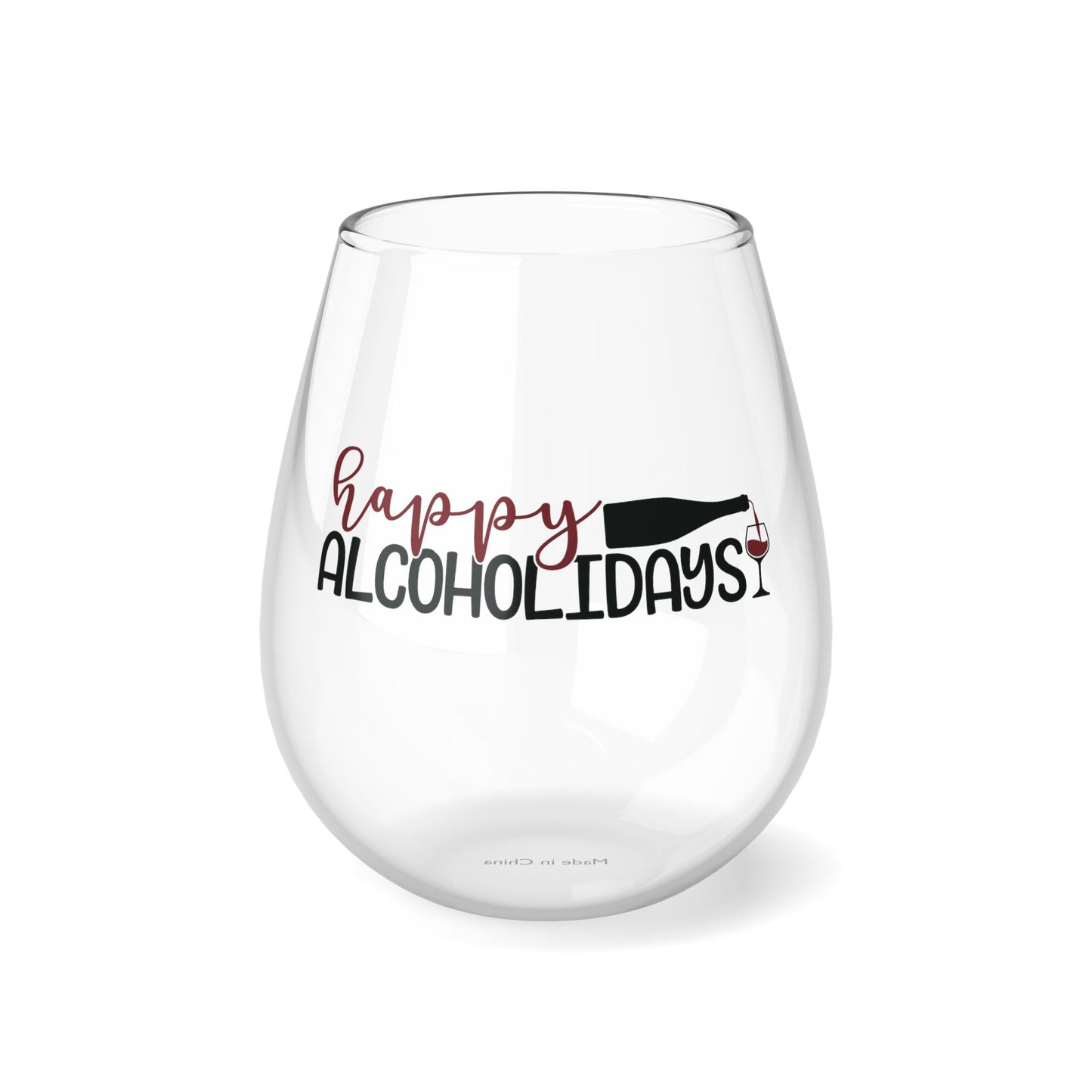 Happy Alocholidays Funny Christmas Stemless Wine Glass, 11.75oz