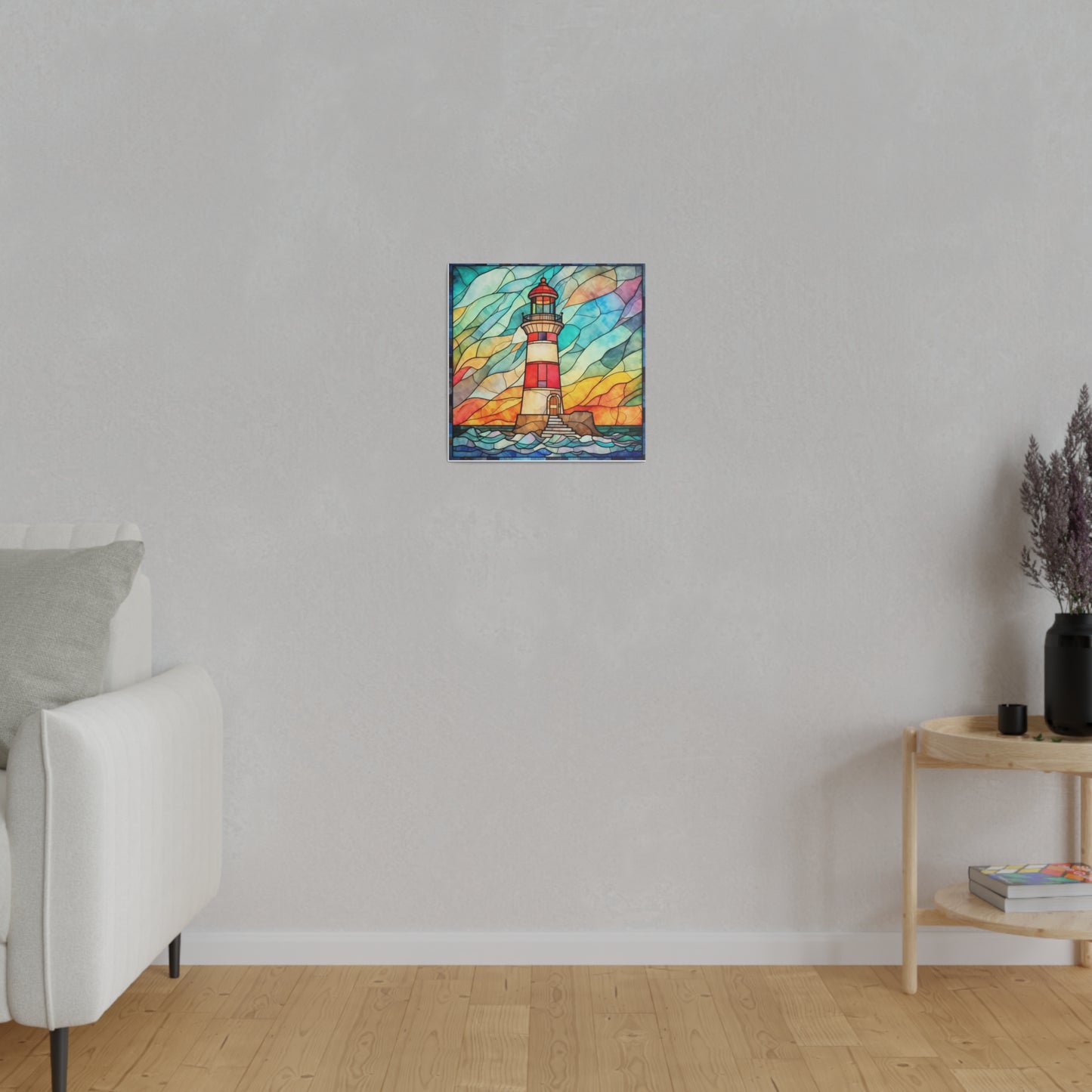 Stained Glass Lighthouse Wall Art Matte Canvas