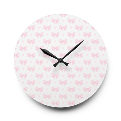 Coquette Pink Bow Acrylic Wall Clock