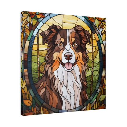 Stained Glass Australian Shepherd Dog Matte Canvas Wall Art