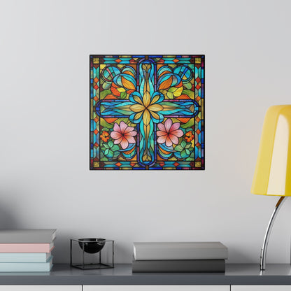 Stained Glass Cross Wall Art Matte Canvas