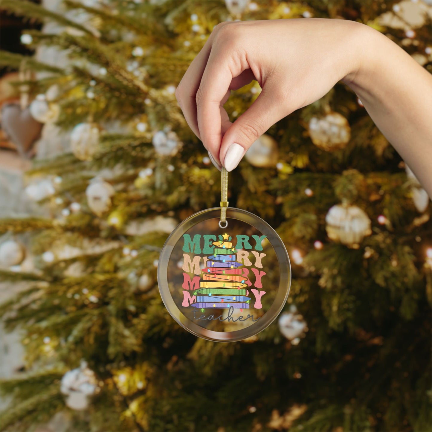 Merry Teacher Glass Ornaments