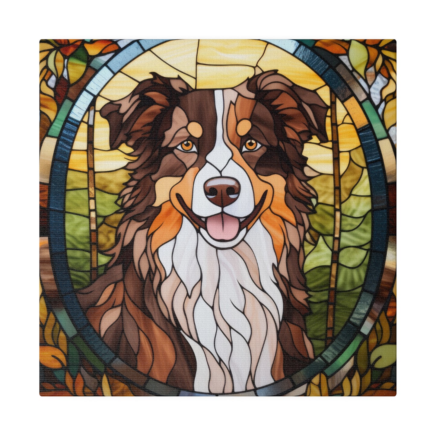 Stained Glass Australian Shepherd Dog Matte Canvas Wall Art