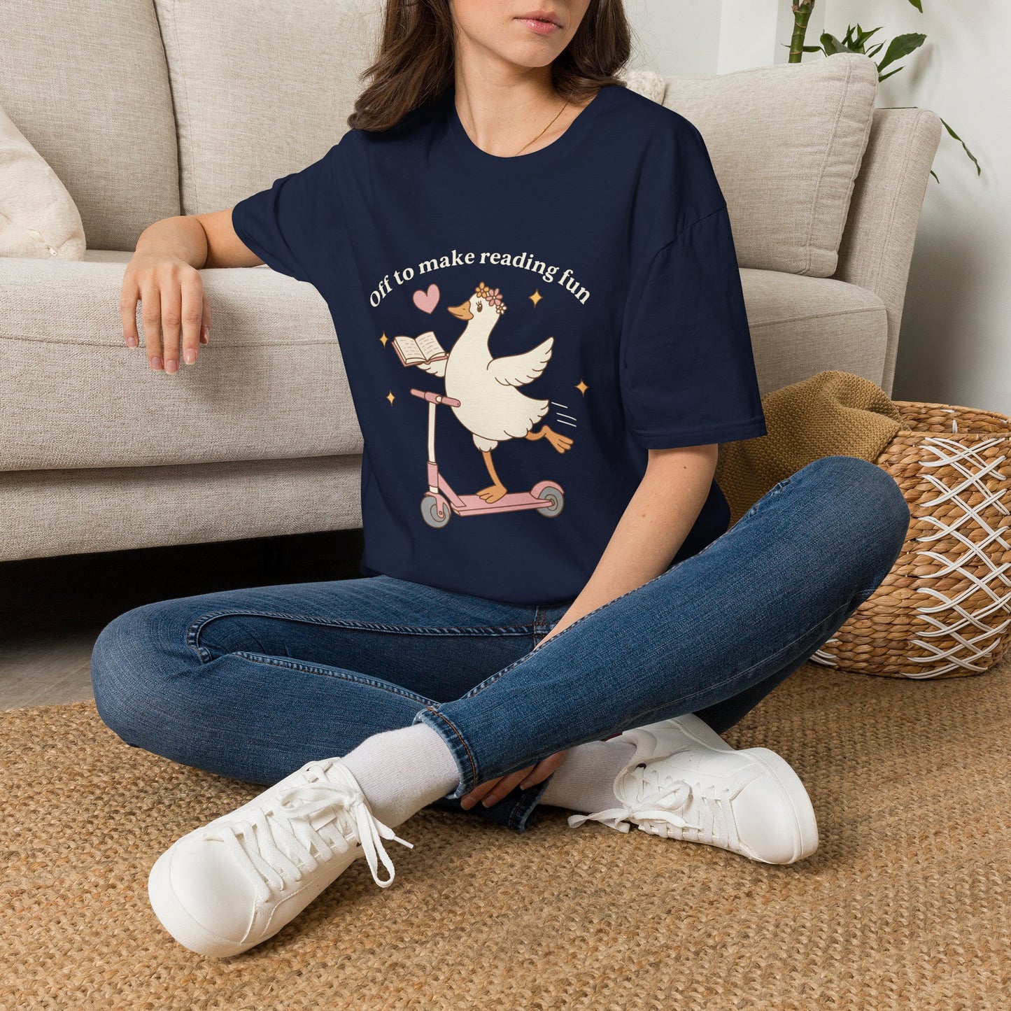 Reading Goose T‑Shirt — "Off to Make Reading Fun" Cute Book Lover Tee