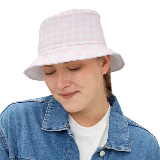 Coquette Girl Pink and White Checked Bucket Hat