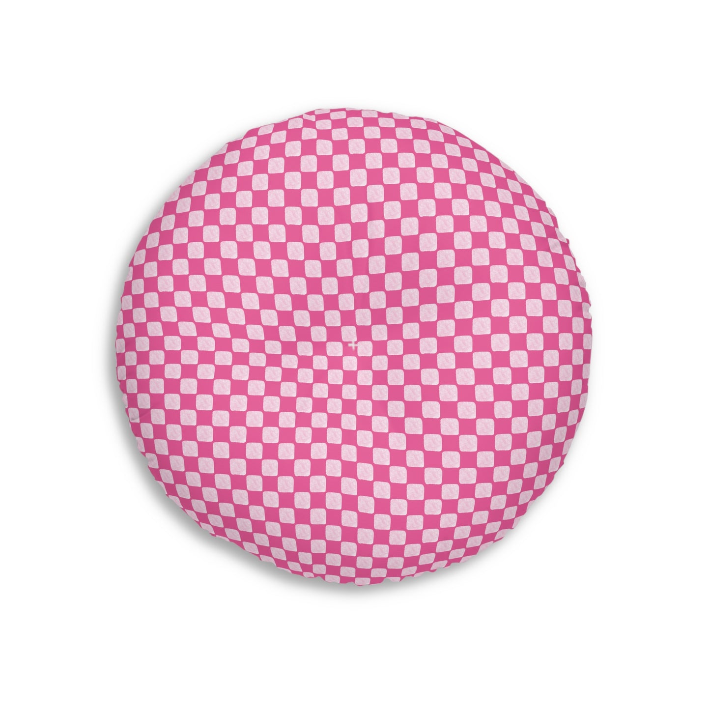 Pink Checked Tufted Floor Pillow, Round