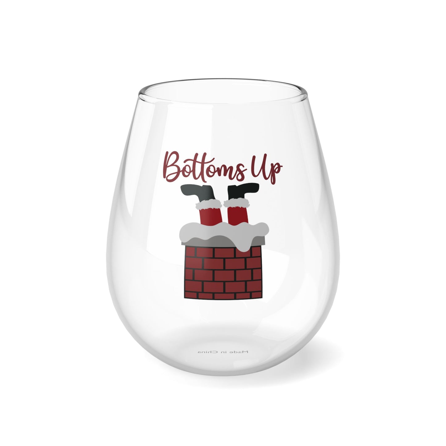 Bottoms Up Christmas Stemless Wine Glass, 11.75oz