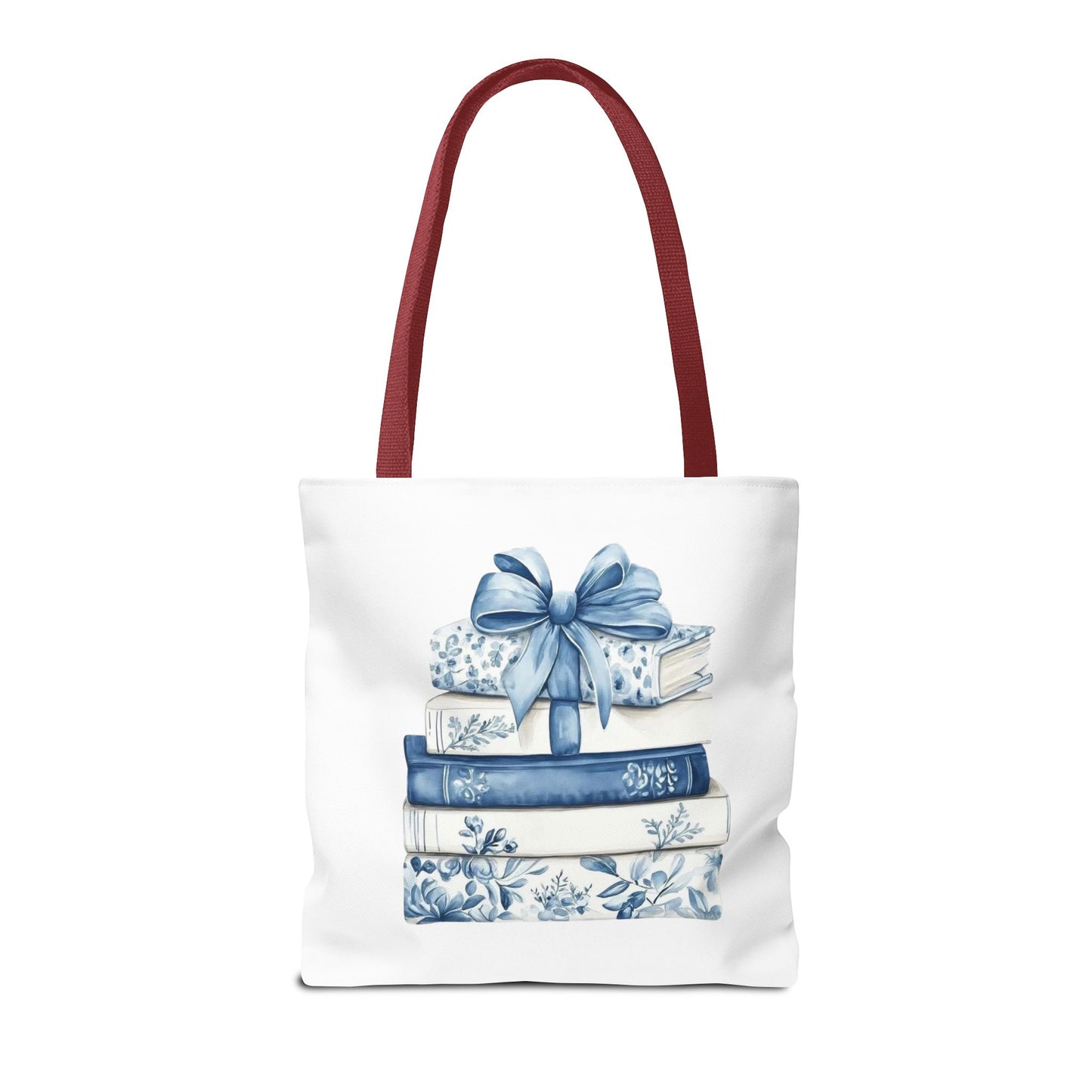 Blue Floral Book Stack Tote Bag