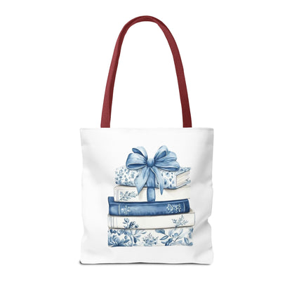 Blue Floral Book Stack Tote Bag