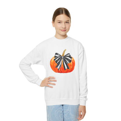 Coquette Pumpkin Halloween Youth Crewneck Sweatshirt