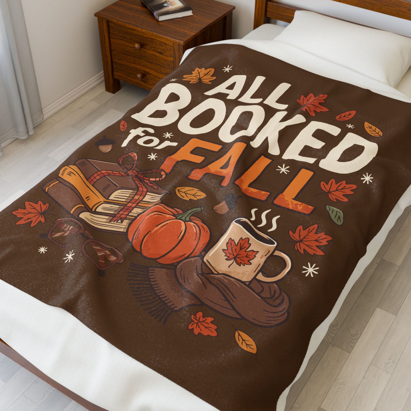 All Booked for Fall Velveteen Fleece Blanket