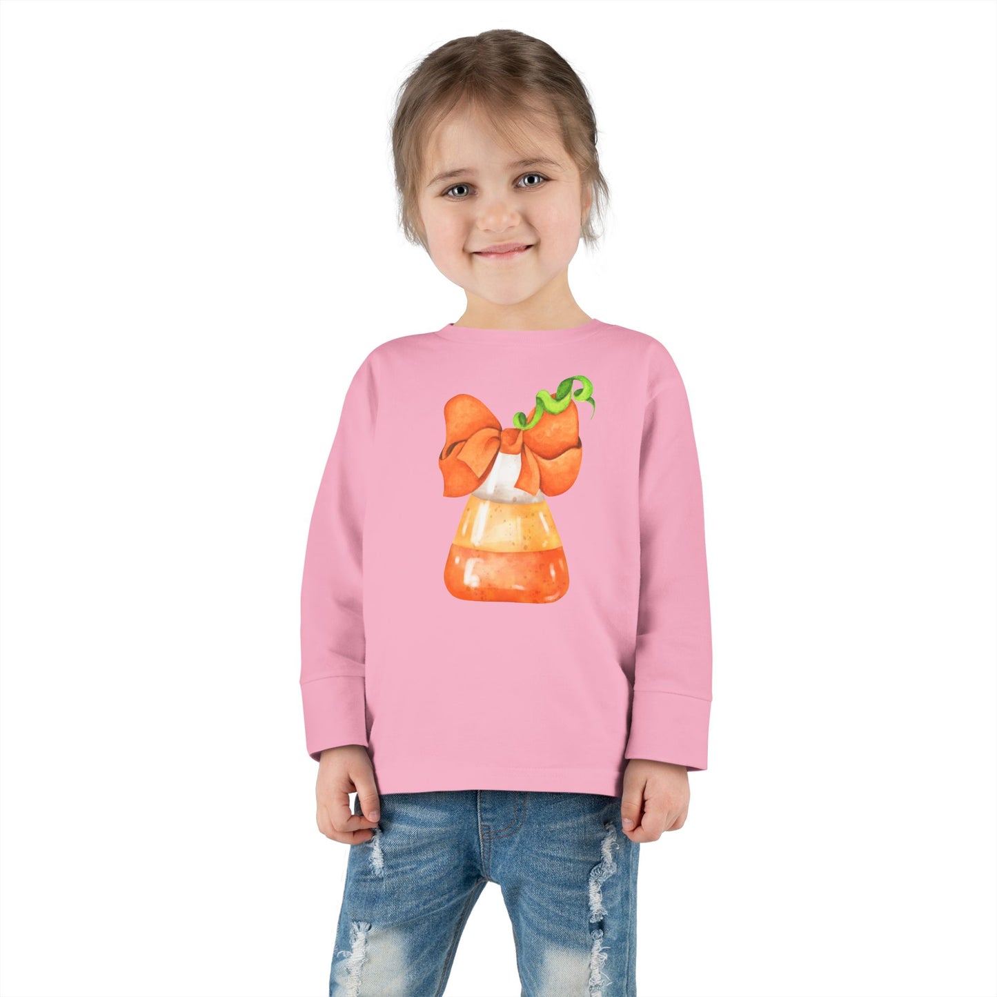 Candy Corn Coquette Halloween Toddler Long Sleeve Tee