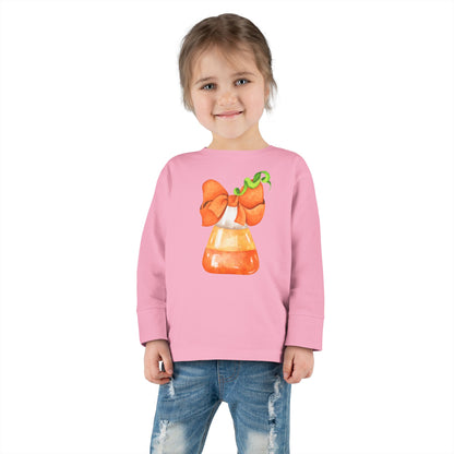 Candy Corn Coquette Halloween Toddler Long Sleeve Tee