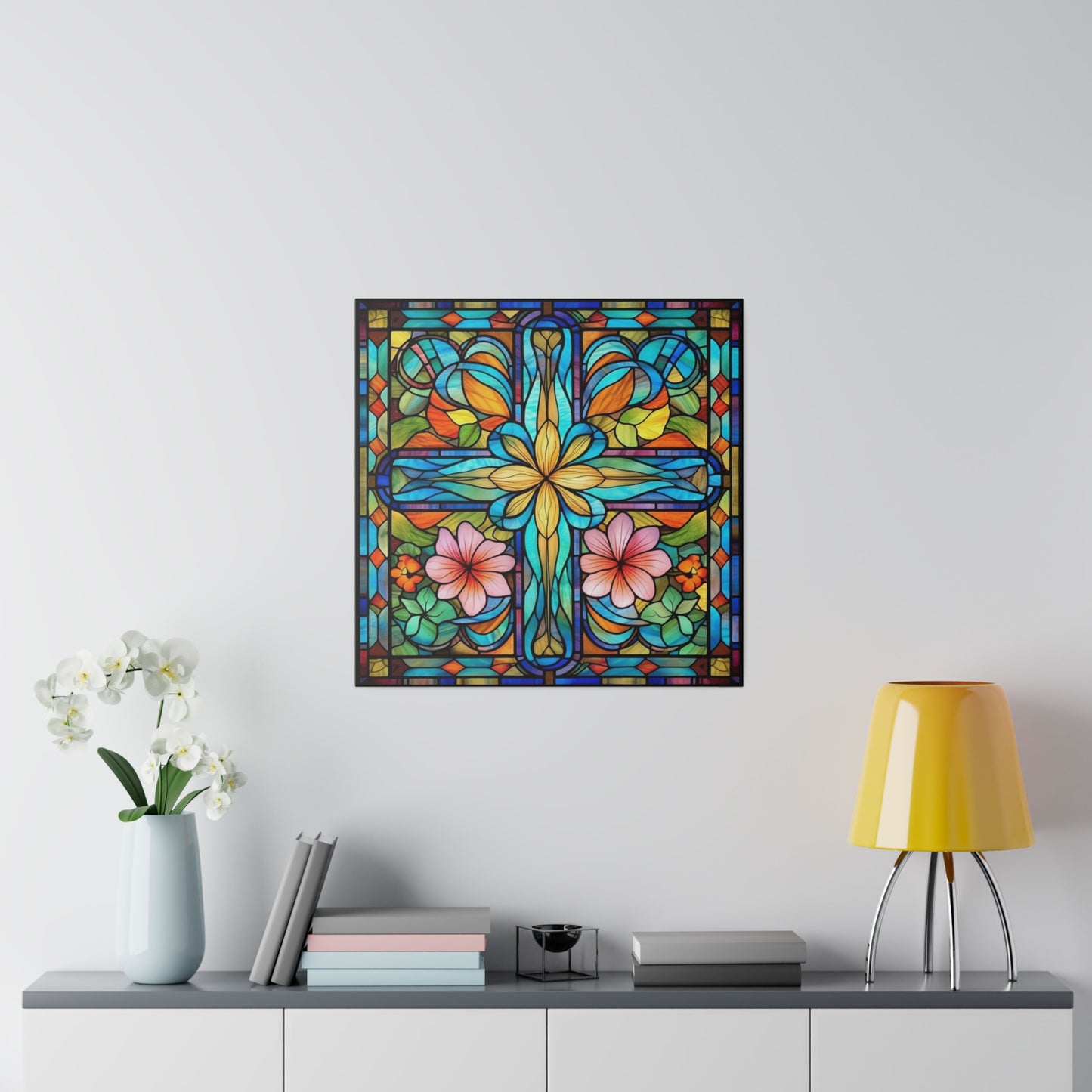 Stained Glass Cross Wall Art Matte Canvas