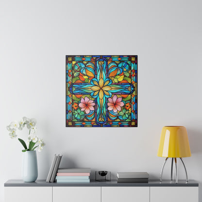 Stained Glass Cross Wall Art Matte Canvas