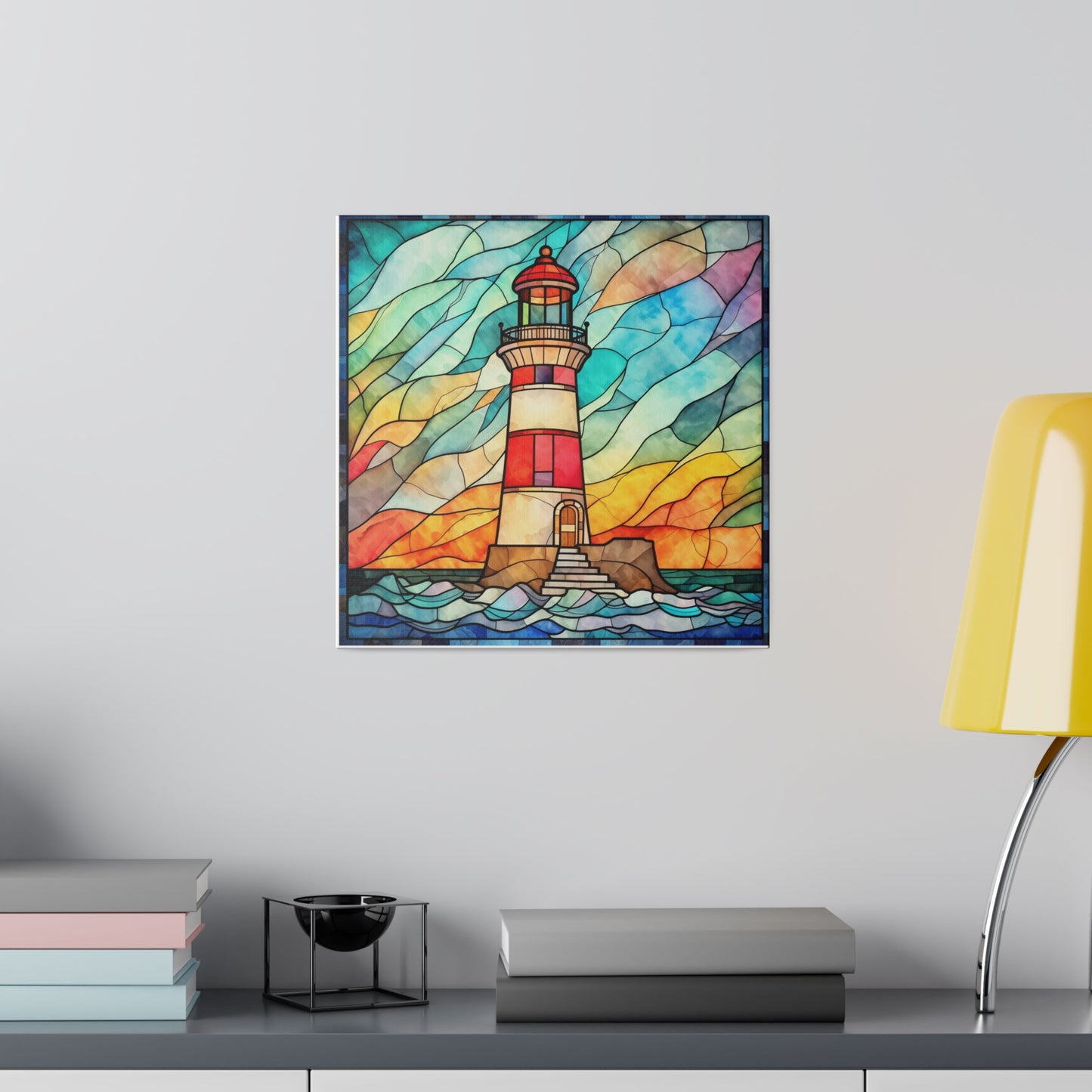 Stained Glass Lighthouse Wall Art Matte Canvas