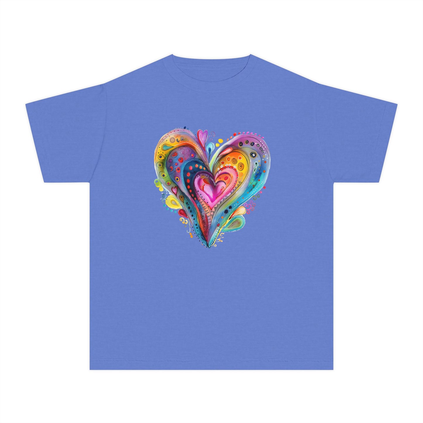 Youth Tee — Colorful Watercolor Heart Graphic Kids T-Shirt
