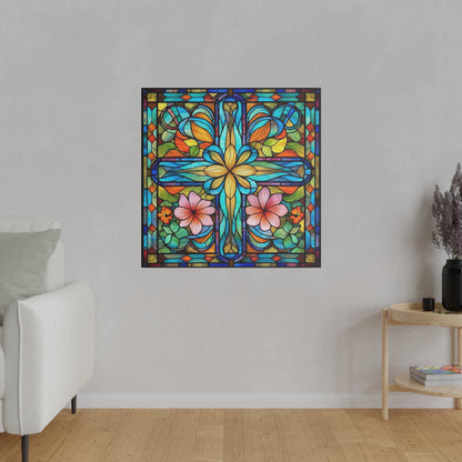 Stained Glass Cross Wall Art Matte Canvas