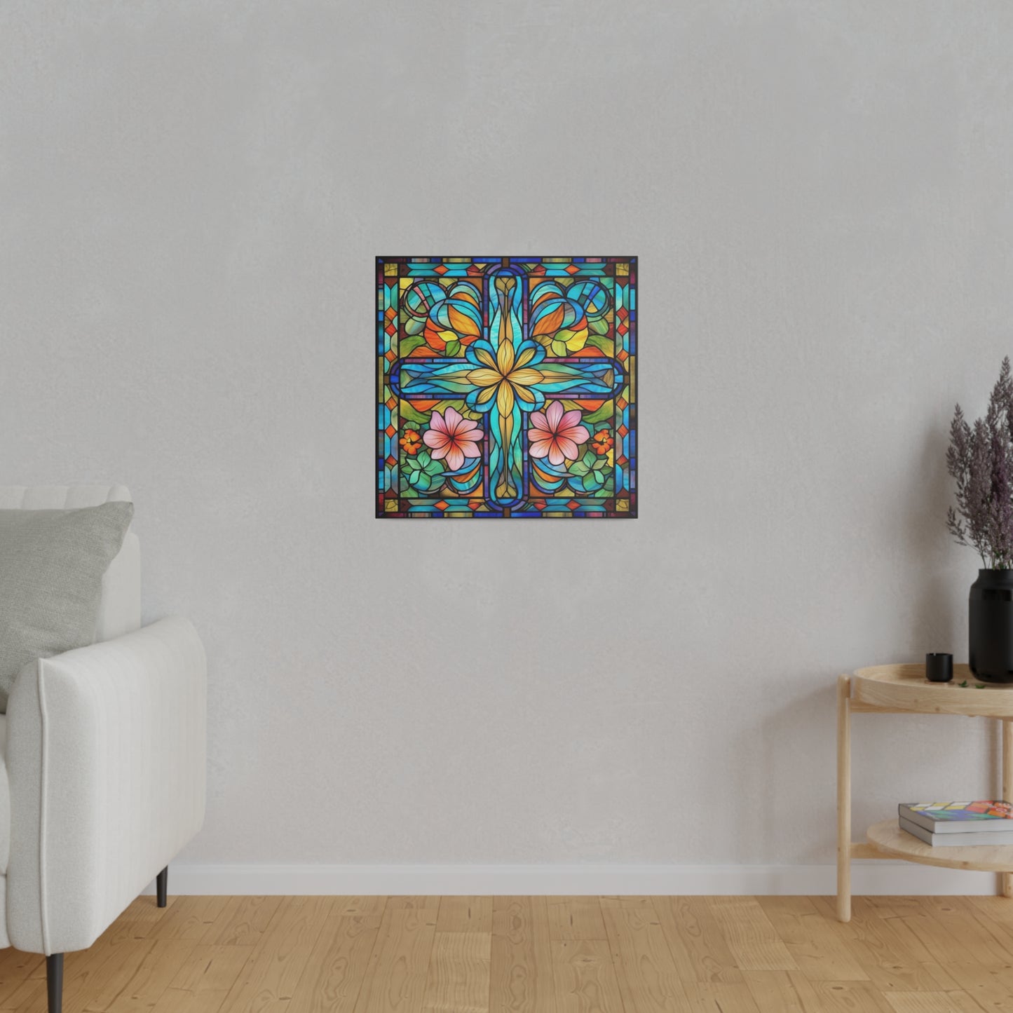 Stained Glass Cross Wall Art Matte Canvas