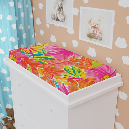 Bright Colorful Floral Baby Girl Changing Pad Cover