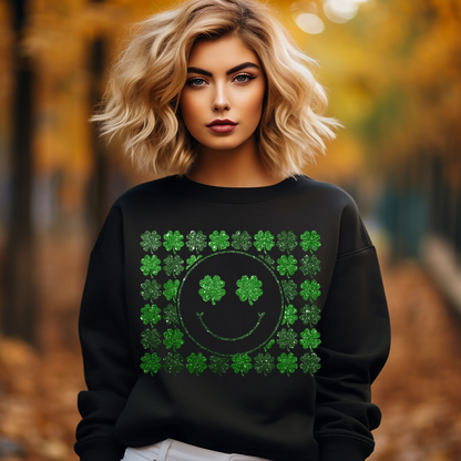 Clover Smiley Face St. Patrick's Day Sweatshirt