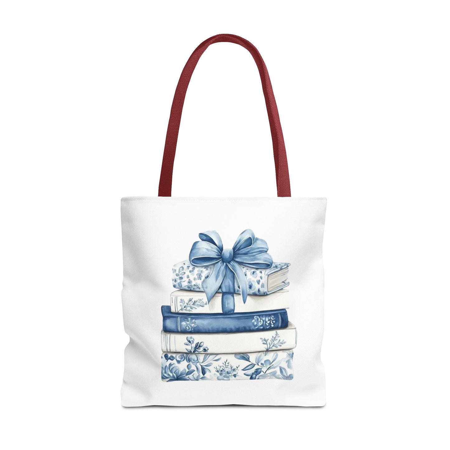 Blue Floral Book Stack Tote Bag