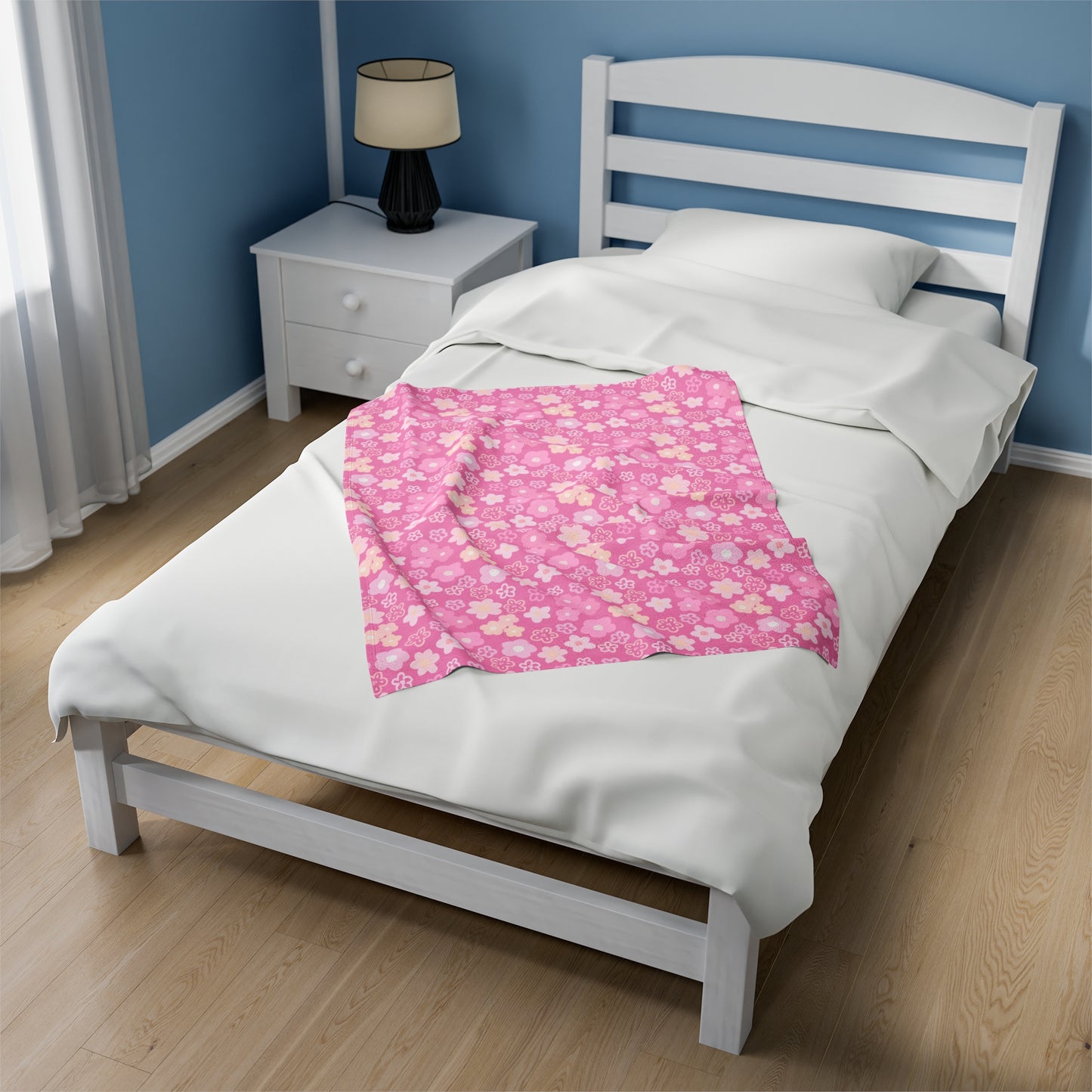 Pink Flower Velveteen Plush Blanket