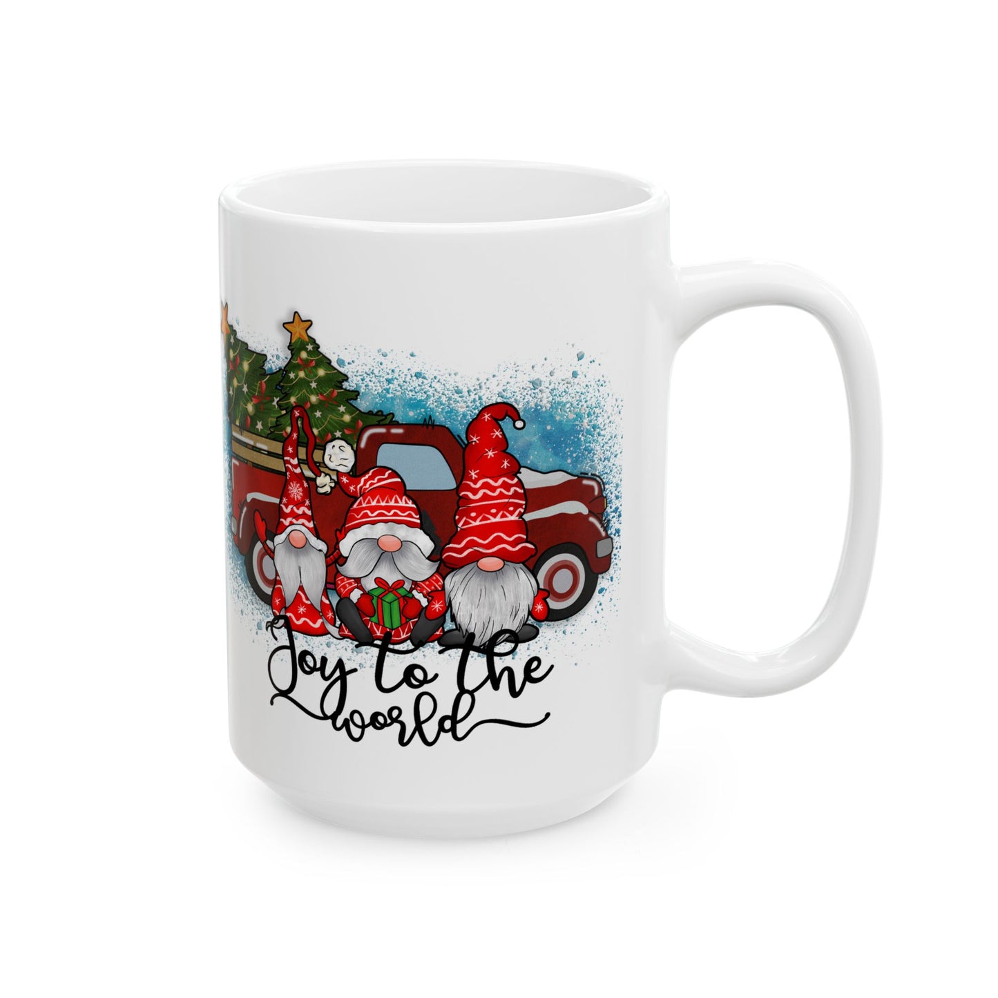 Joy to the World Gnome Christmas Ceramic Mug, (11oz, 15oz)