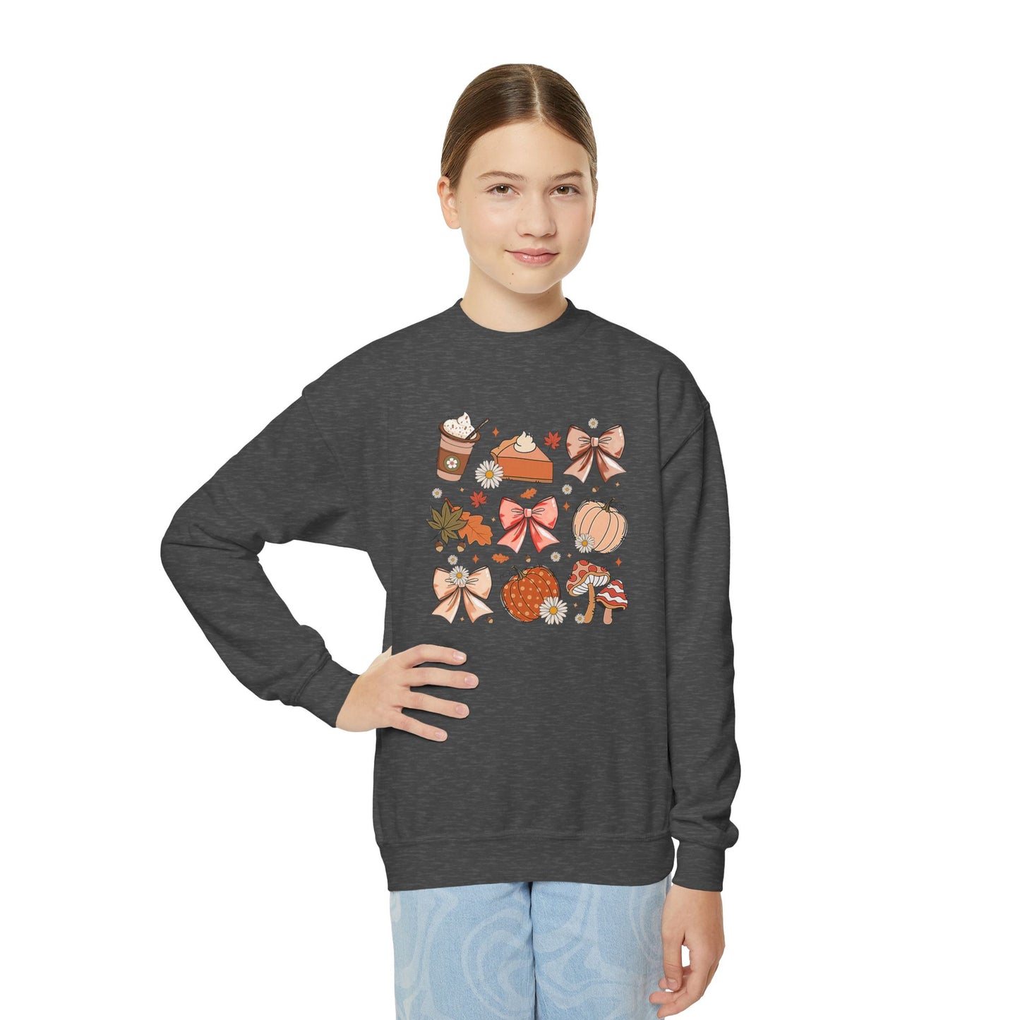 Fall Thanksgiving Vibes Youth Crewneck Sweatshirt