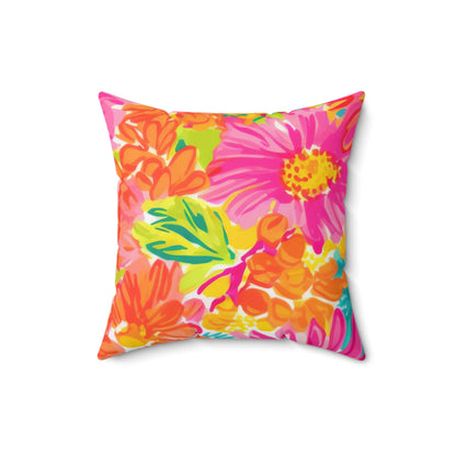 Floral Hot Pink Square Pillow