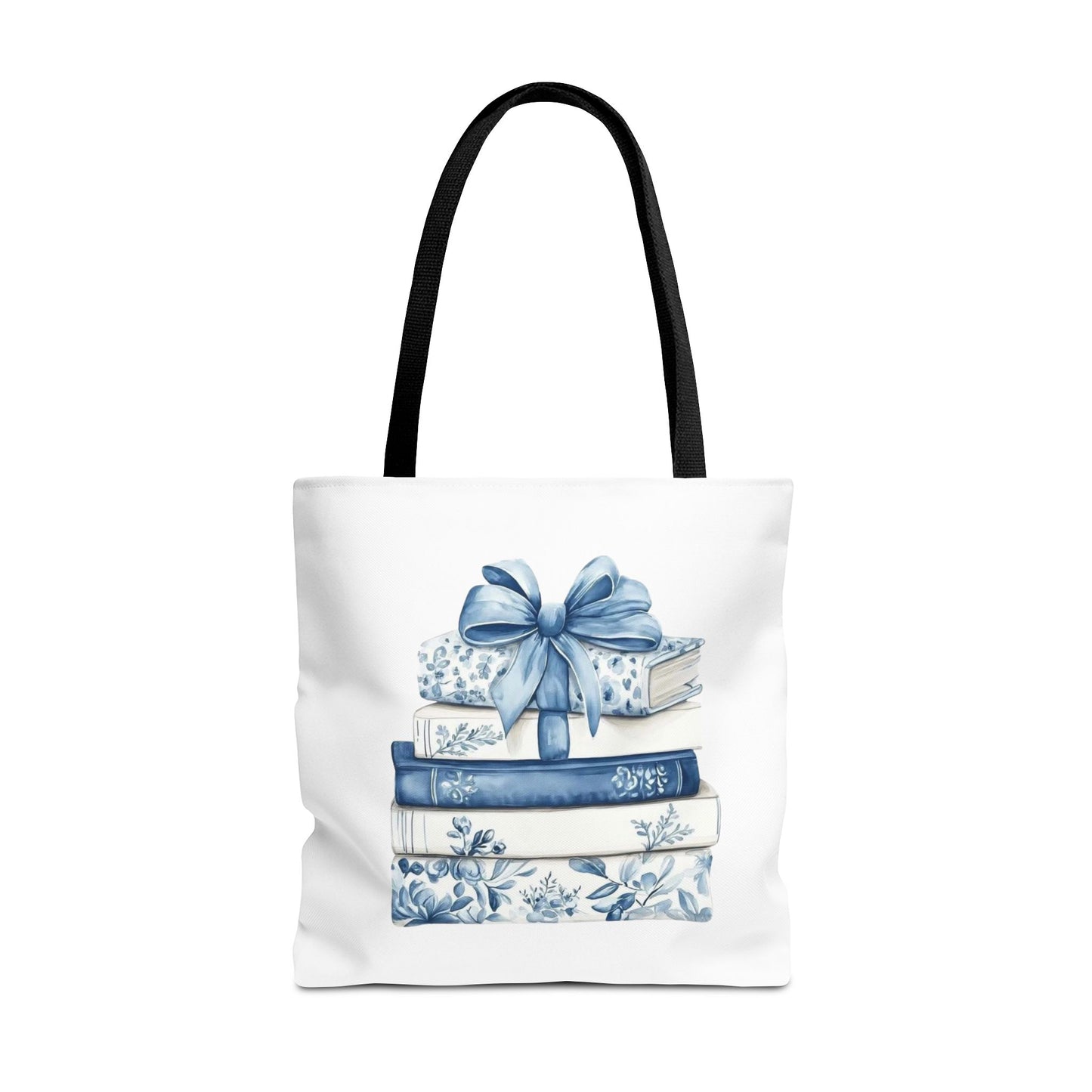 Blue Floral Book Stack Tote Bag