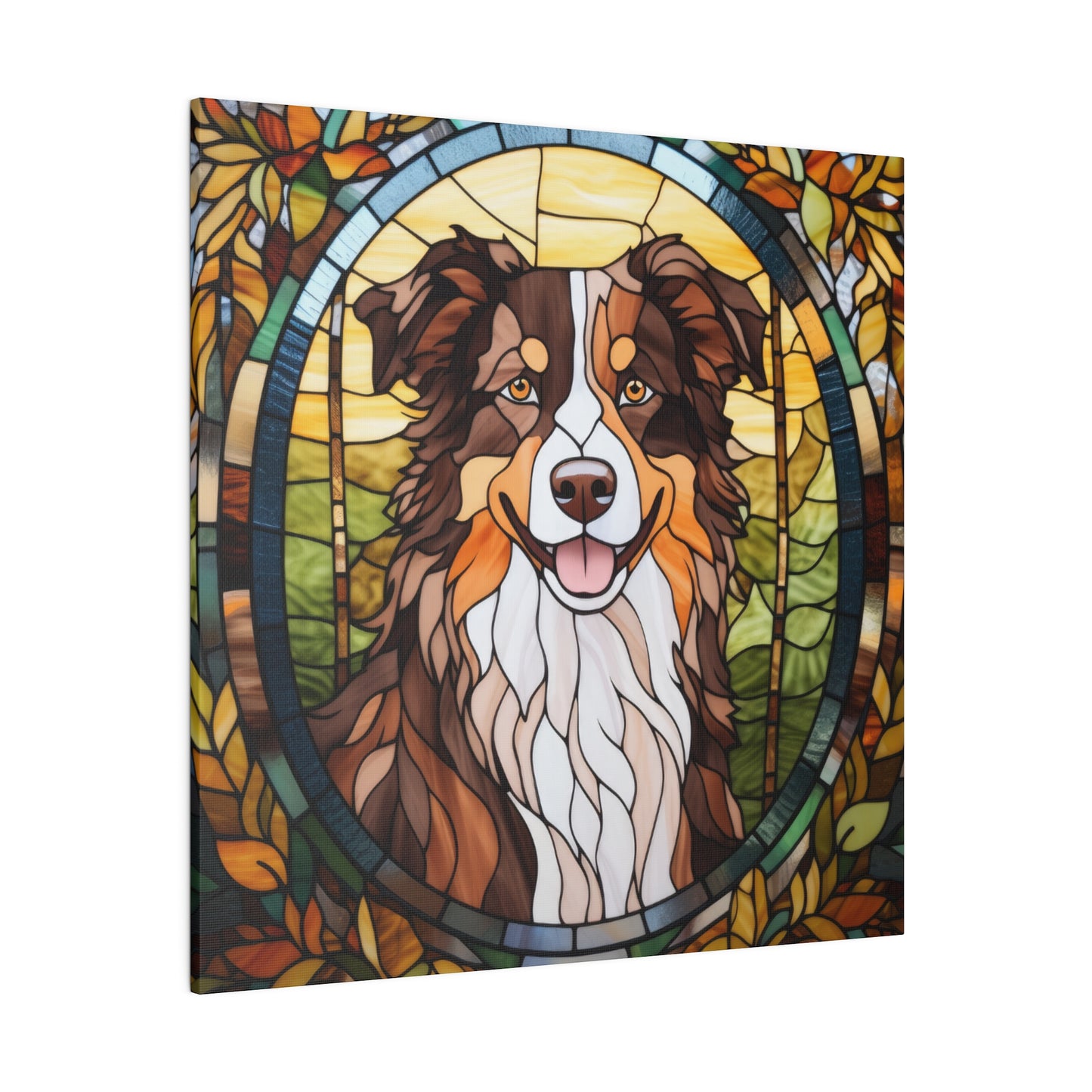 Stained Glass Australian Shepherd Dog Matte Canvas Wall Art