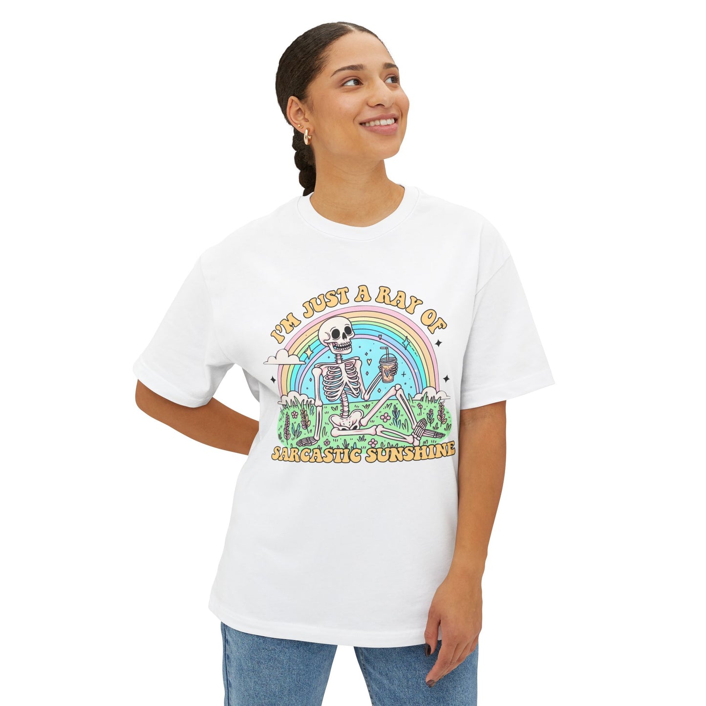 Sarcastic Skeleton Rainbow Oversized Tee