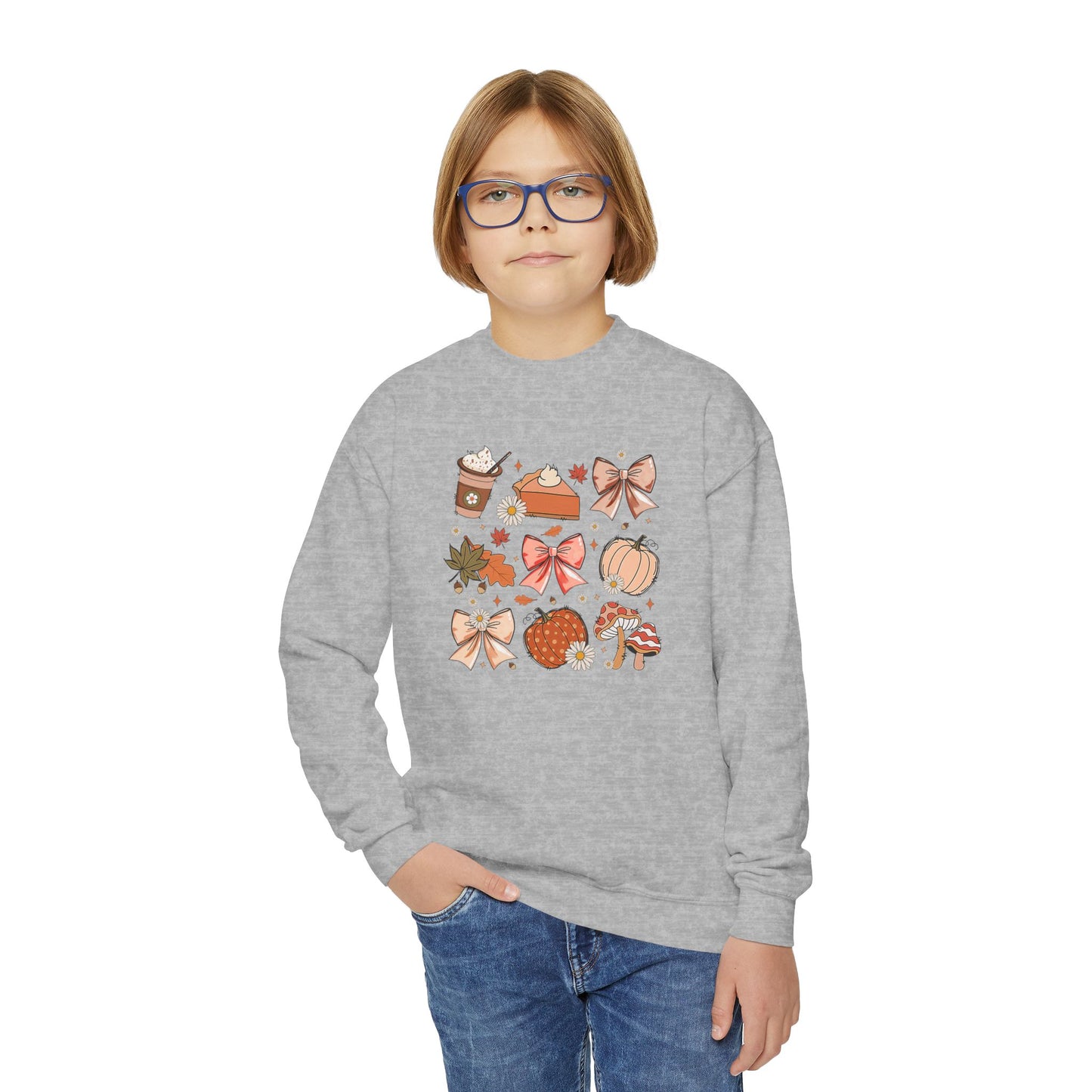 Fall Thanksgiving Vibes Youth Crewneck Sweatshirt