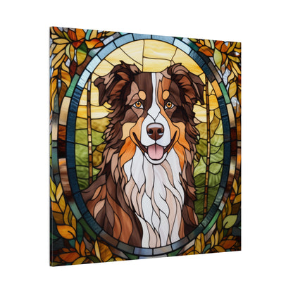 Stained Glass Australian Shepherd Dog Matte Canvas Wall Art