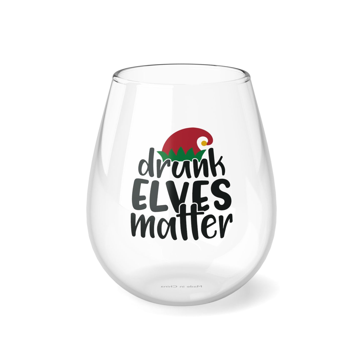 Drunk Elves Matter Christmas Stemless Wine Glass, 11.75oz