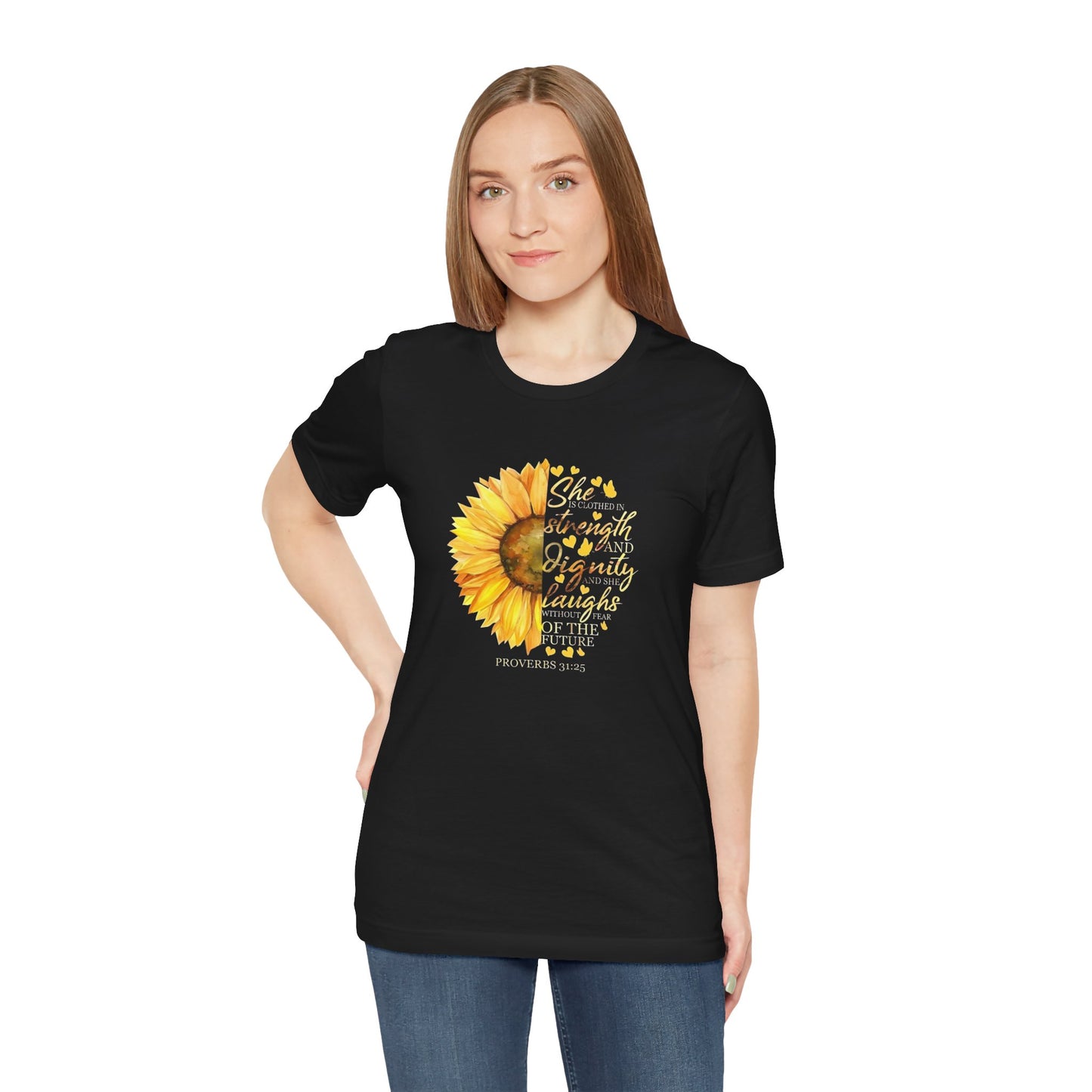 Proverbs She is Strong Sunflower T-Shirt