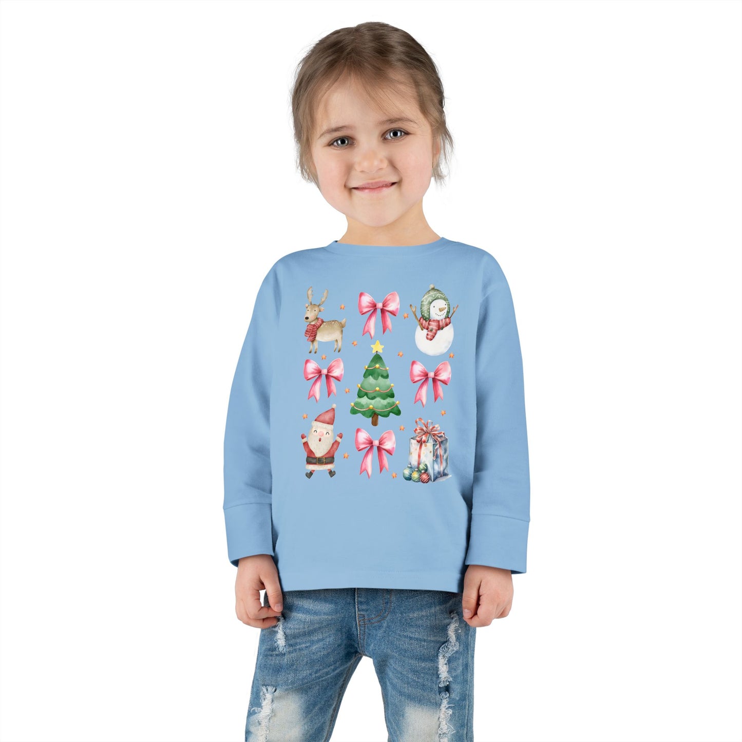 Christmas Watercolor Coquette Toddler Long Sleeve Tee